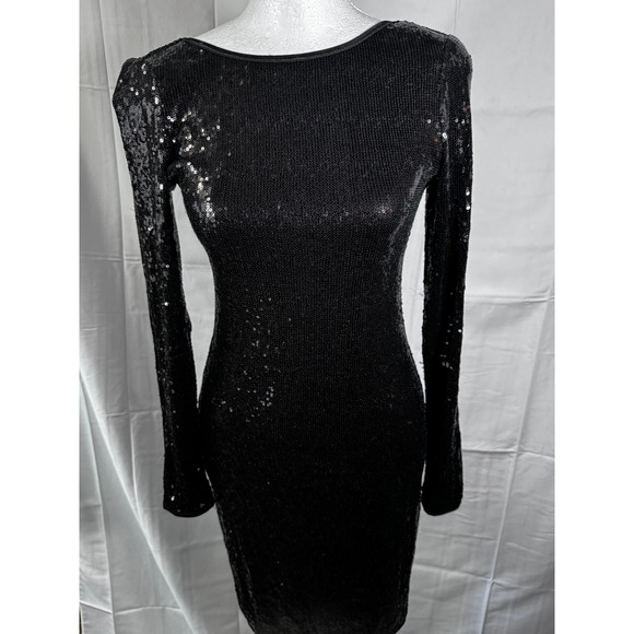 Frank Lyman Design Black Sequin Long Sleeve Party Cocktail Mini Dress - Picture 1 of 7
